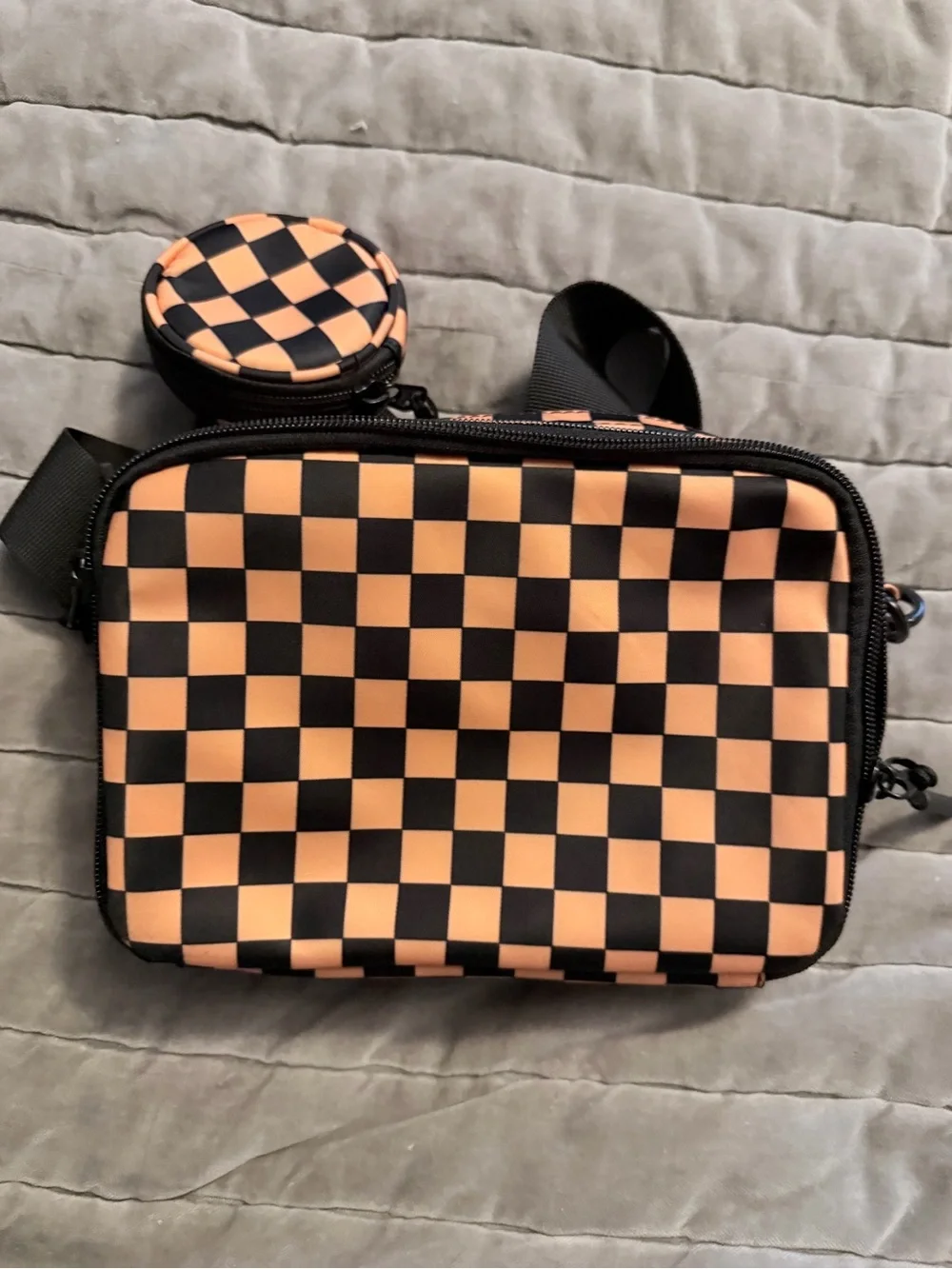 Hello Clio Black/Orange Checker Kindle Bag with Coin Purse - Picture 2 of 6